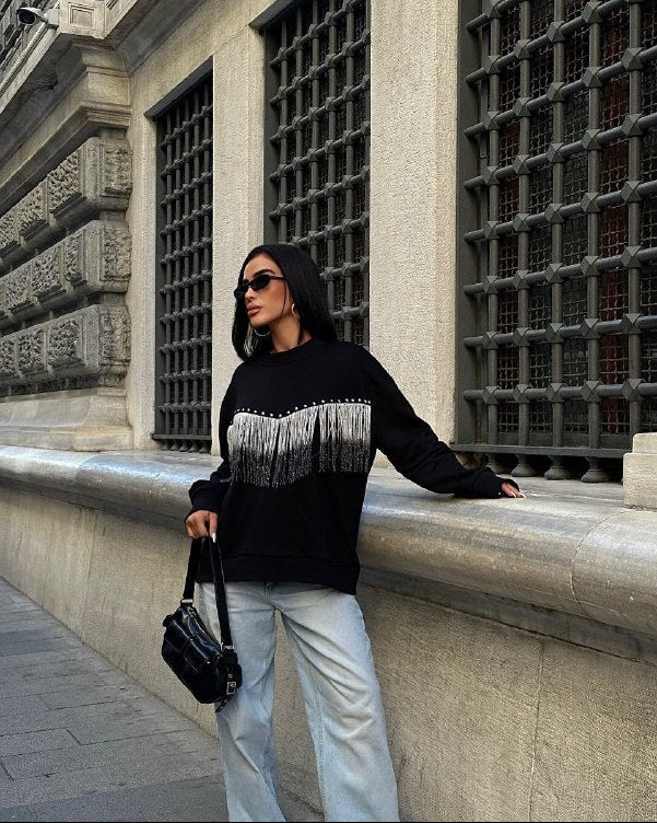 Sudadera algodón flecos