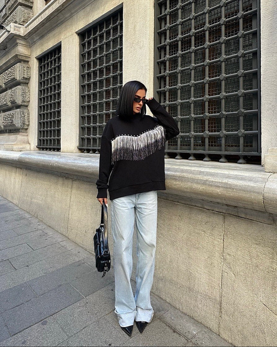 Sudadera algodón flecos