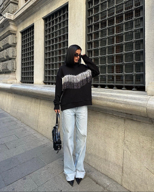 Sudadera algodón flecos