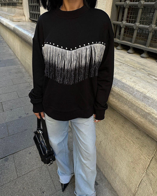 Sudadera algodón flecos